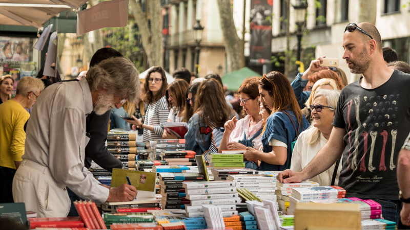 Booksellers at their stands attending the shoppers
