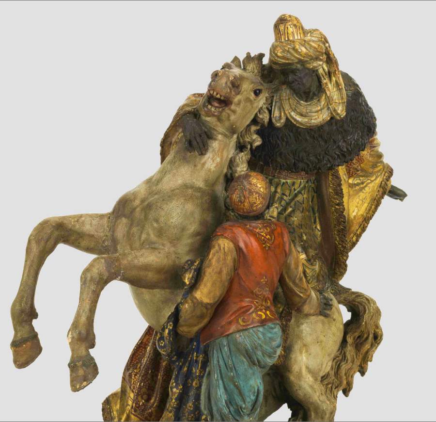 Figura de belén (Rey Baltasar, caballo y sirviente)
