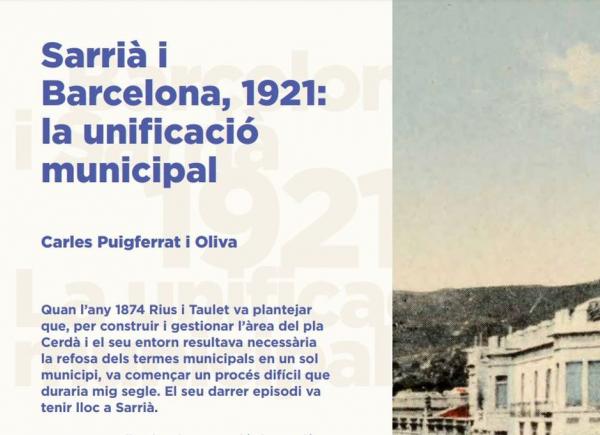 Fragment portada 'Sarrià i Barcelona, 1921: la unificació municipal'