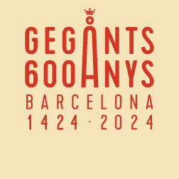Bàner amb el text: Gegants 600 anys. Barcelona. 1924-2024.