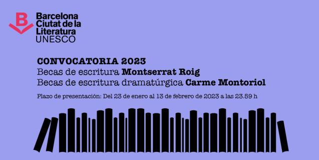 Imagen gráfica de las convocatorias 2023 de las Becas Montserrat Roig y Carme Montoriol