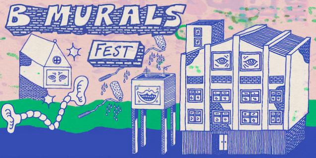 B-Murals Fest El dibujo de un gran edificio con ojos anuncia las actividades del festival