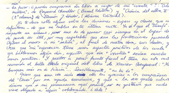 Detail of a letter of Josep M. Huertas. Archive: Jaume Fabre and Huertas familiy.