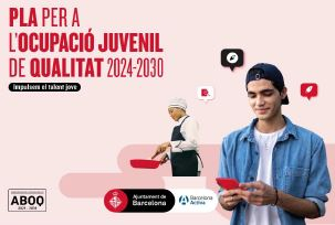 Un jove treballant amb TIC i una cuinera jove racialitzada 