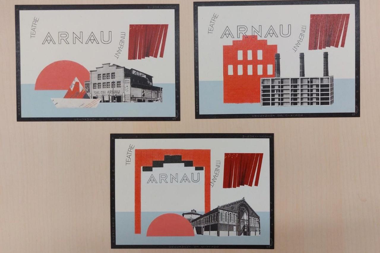 Representacions gràfiques dels tres barris del Teatre Arnau: el Raval, el Paral·lel i el Poble-sec.