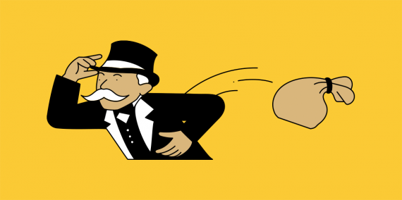 Il·lustració d'un senyor i una bossa, sembla la figura del Monopoly