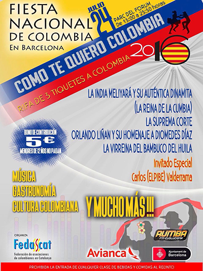 Cartell de la celebració del dia Colòmbia a Barcelona de 2016