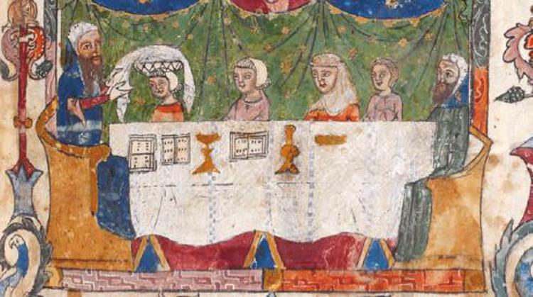 Detall del Hagadá de Barcelona. The British Library, Londres, f. 28v
