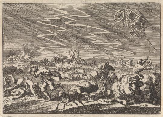 Zwaar onweer te Donsenhausen in Thuringen, 1674 Jan Luyken, 1698 Rijksmuseum