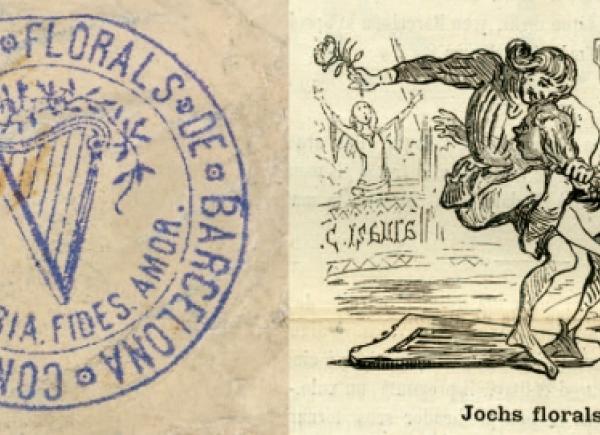 Impressió del segell dels Jocs Florals, AHCB / Vinyeta almanach "Tros de Paper", Biblioteca de Catalunya