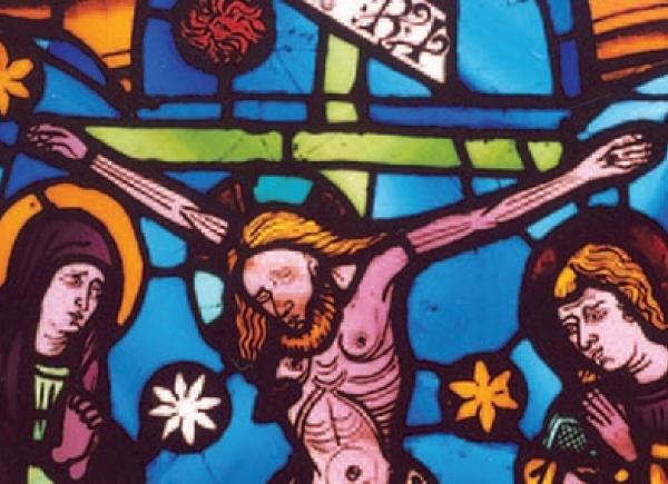 Detall del vitrall de la crucifixió, s. XIV. Monestir de Pedralbes. © MUHBA (autor: Josep Gri)