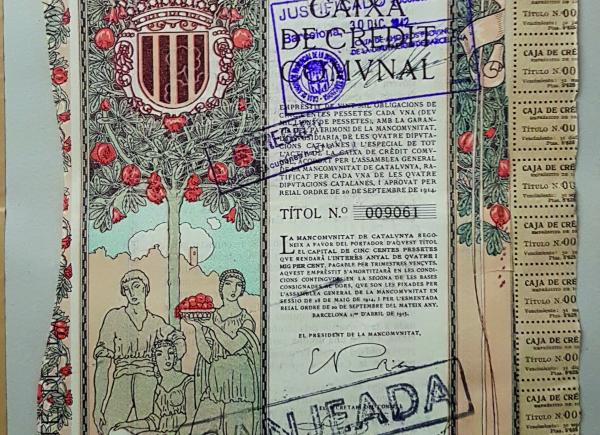 Obligació emesa per finançar la Mancomunitat de Catalunya. 1914