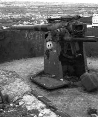 Canó de la bateria antiaèria del turó de la Rovira, inutilitzat per l’exèrcit republicà en la seva retirada, 1939. © ANC