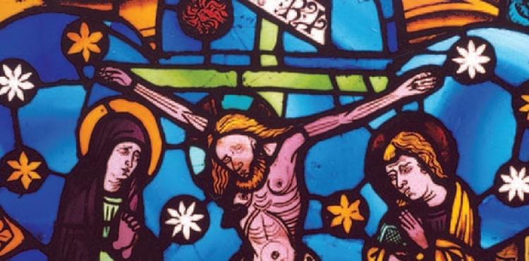 Detall del vitrall de la crucifixió, s. XIV. Monestir de Pedralbes. © MUHBA (autor: Josep Gri)