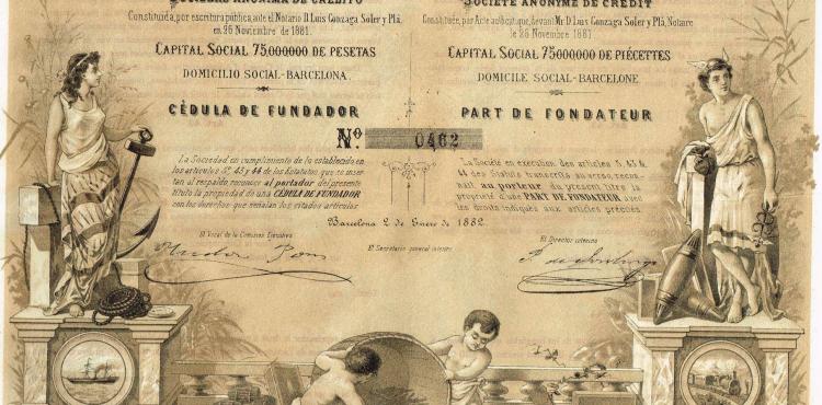 Acció de la Compañía General de Tabacos de Filipinas, fundada l’any 1881 a Barcelona. 1882