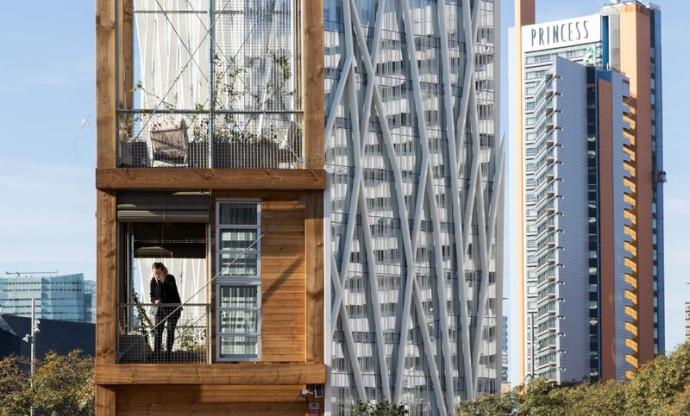 Prototipo de regeneración urbana con edificios altos al fondo