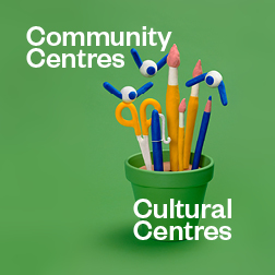 Banner with the text: Community centres. Cultural centres
