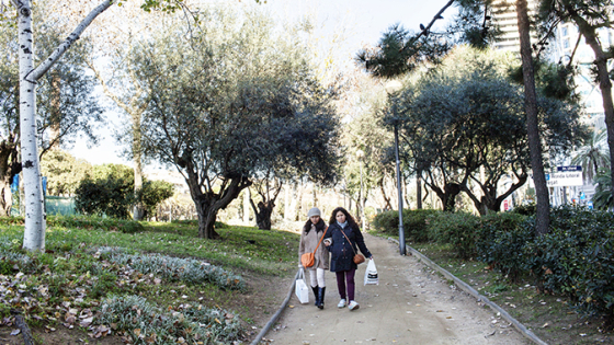 Two women walking through  Parc del Litoral