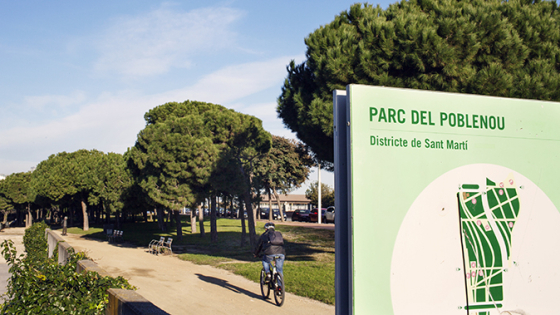 Poster of Poblenou Park with a cyclist 