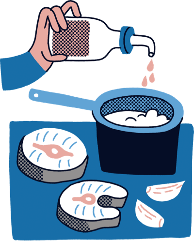 Il·lustració del procés de cocció del lluç