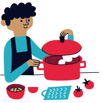 Il·lustració d'una persona cuinant menuts