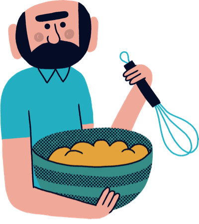 Il·lustració d'una persona fent una recepta amb nespres