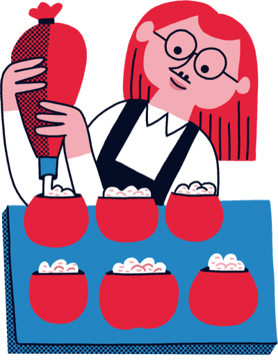Il·lustració d'una persona cuinant tomàquets farcits